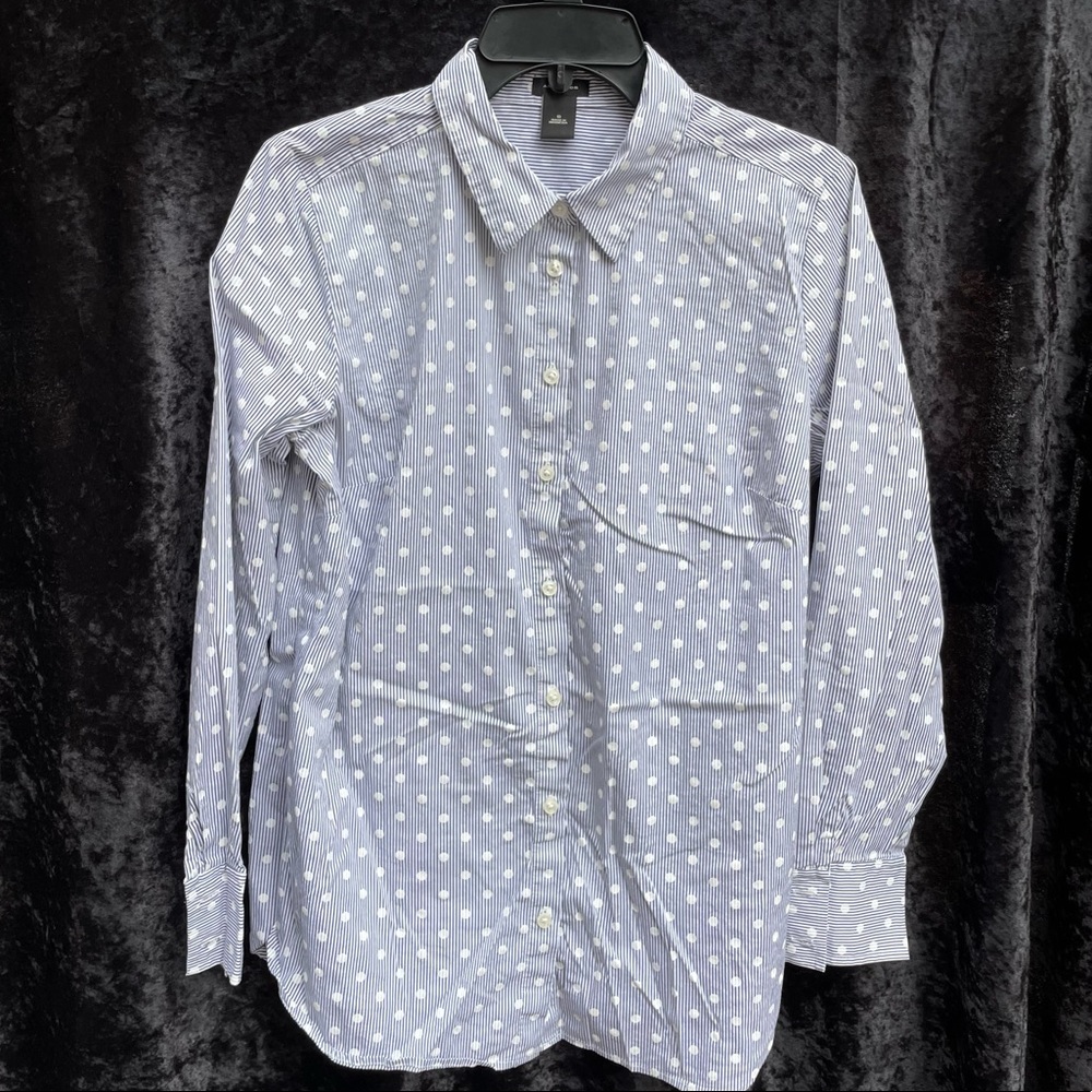 Ann Taylor Blue & White Polka Dot / Striped Long Sleeve Button Down Blouse